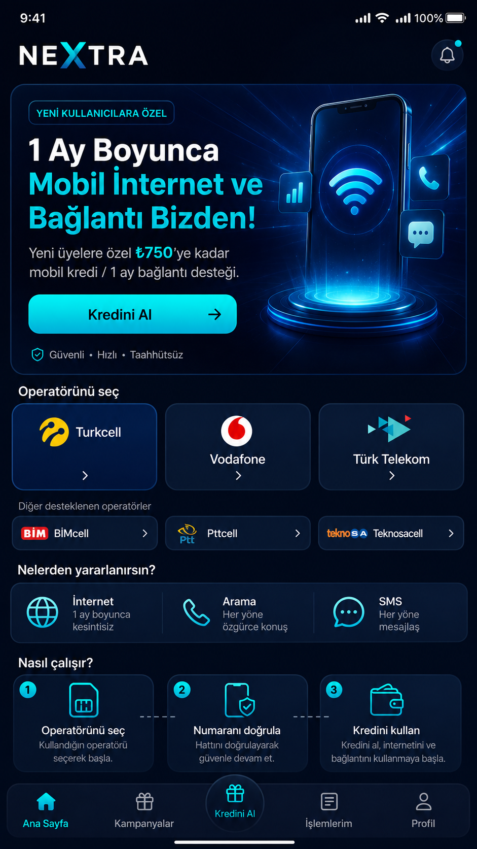 NEXTRA ana ekranı